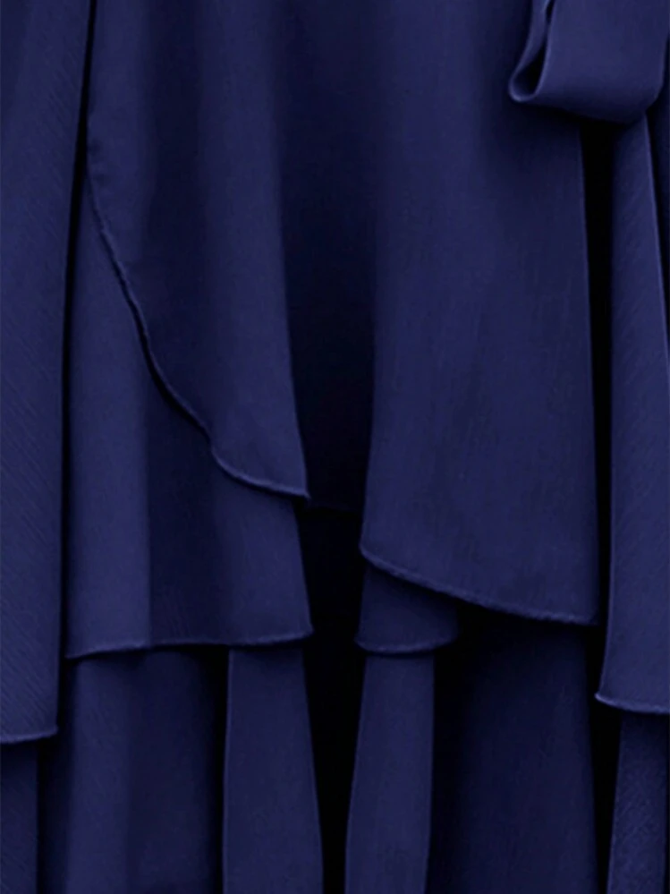 SHEIN Clasi Butterfly Sleeve Layer Hem Belted Dress - Navy Blue - View 3