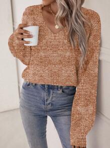 Chiquease Suéter de punto con hombros caídos y efecto tie-dye para otoño e invierno - Caqui - Ver 6