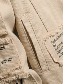 Manfinity Homme 男士长袖标语印花翻盖口袋牛仔夹克（不含T恤），秋季款 - 杏色 - 查看 4