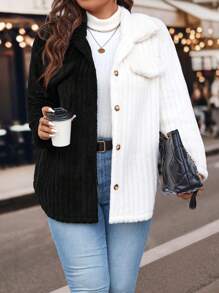 Calvaya Plus Christmas Two Tone Flap Detail Teddy Coat - Multicolor - View 5