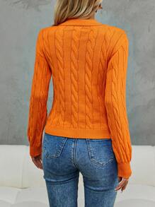SHEIN Clasi Polo Neck Cable Knit Pullover Fall Winter Sweater - Orange - View 2