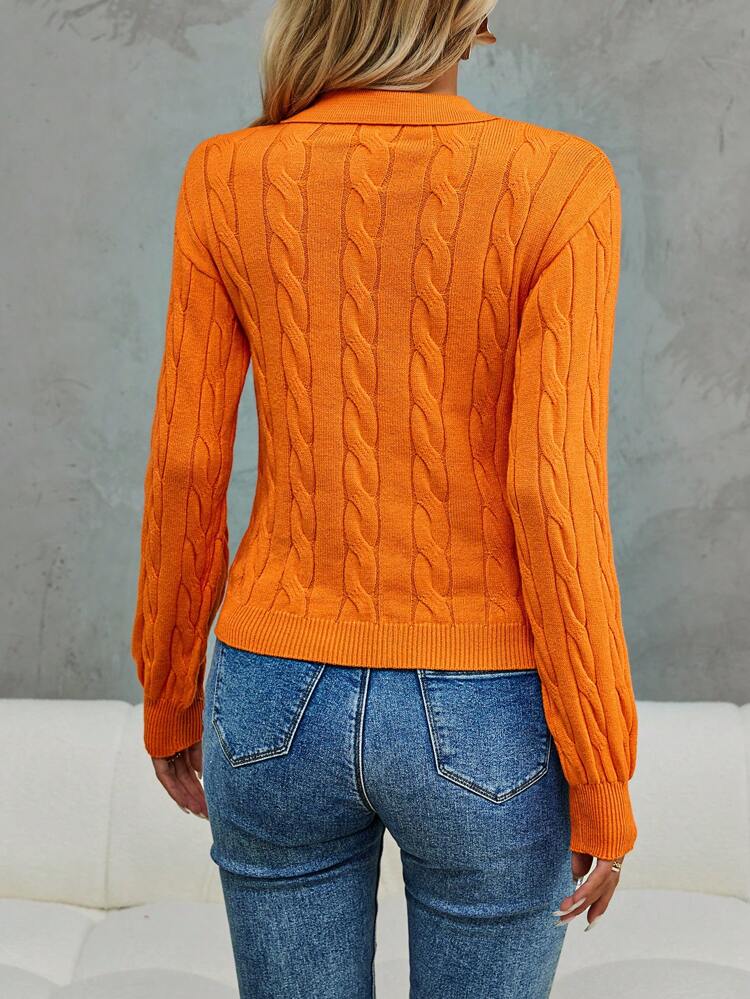 Polo Neck Cable Knit Pullover Fall Winter Sweater