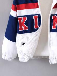 男小童1入組字母圖案撞色加絨內裏連帽夾克 - 彩色 - 查看 4