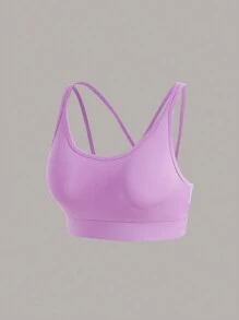 1入組交叉後背無背運動胸圍＆1入組條紋印花運動打底褲，女性網球服裝 - 彩色 - 查看 3