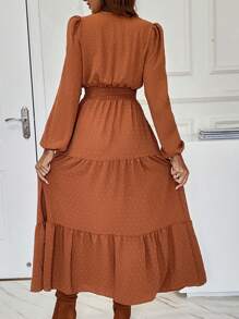 SHEIN Essnce Chấm Swiss Xù Hoa Sen Váy chữ A - màu nâu - Xem 2