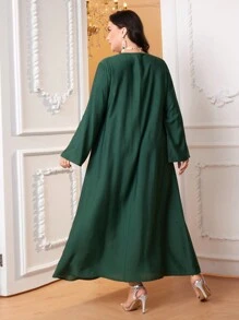 Al Najma Plus Pearls Beaded Sequin Detail Tunic Dress - Dark Green - View 2