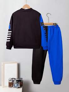 男大童 1 入組字母圖案雙色夾克和 1 入組運動褲 - 彩色 - 查看 2