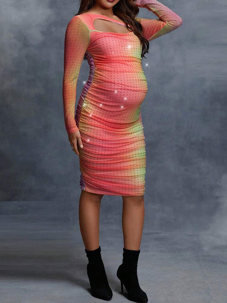 Maternity Ombre Print Ruched Bodycon Dress