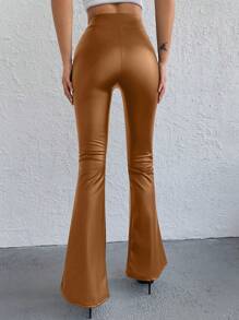 RueChic Solid Flare Leg Pants - Brown - View 2