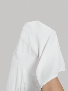 SHEIN MOD 素色雞心領口羊腿袖襯衫 - 白色 - 查看 5