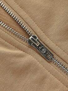 SHEIN Maternity Zip Up Drop Shoulder Hooded Jacket - Camel - View 6