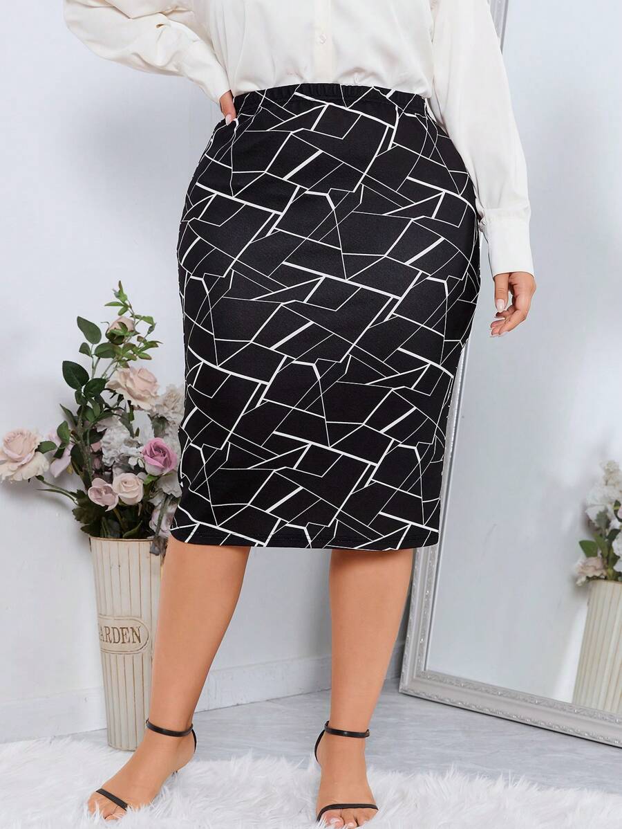 SHEIN Clasi Plus Allover Geo Print Pencil Skirt