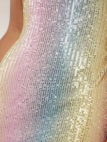 SHEIN BAE Christmas Ombre Sequin One Shoulder Backless Bodycon Dress - Multicolor - View 6