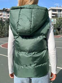 EURMUSE Dây kéo áo có mũ Áo gi lê Lông vũ - màu xanh lá - Xem 2