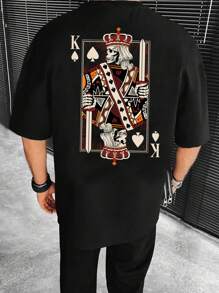 Manfinity RebelGame 男士撲克牌圖案落肩T恤 - 黑色 - 查看 1