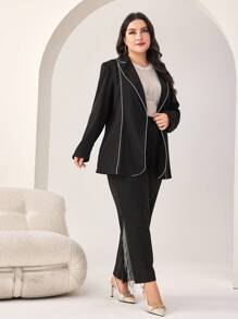 Modelyn Plus Contrast Piping Belted Blazer
