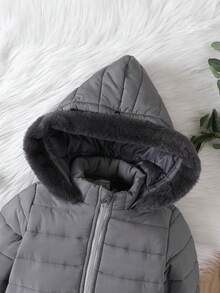 男童拉链毛绒装饰连帽棉服外套 - 灰色 - 查看 5