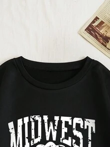 SHEIN EZwear Letter Graphic Drop Shoulder Sweatshirt - Black - View 3