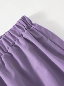 SHEIN Teen Girls Heart & Letter Graphic Tee & Flap Pocket Cargo Pants - Purple - View 6