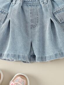Cô Gái Trẻ Túi nắp bên cạnh Váy Denim - Rửa nhẹ - Xem 4