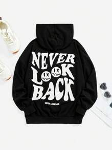 SHEIN Teen Girl Slogan & Cartoon Graphic Sweatshirt - Black - View 1