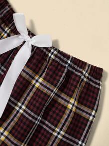 SHEIN 3pcs Plaid Print Bow Patched Sleep Pants - Multicolor - View 5