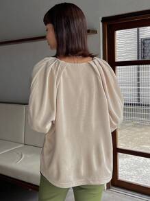 FRIFUL 纯色插肩袖衬衫，秋装长袖上衣 - 卡其色 - 查看 3