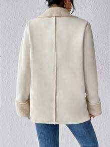 SHEIN Frenchy Cổ áo Lót Teddy áo - Màu be - Xem 2