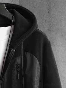 男款鬆身帶束帶拉鍊帽衫,不包含t恤 - 黑色 - 查看 5