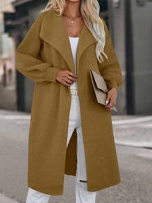 SHEIN LUNE 瀑布领落肩开衫 - 薑色 - 查看 1