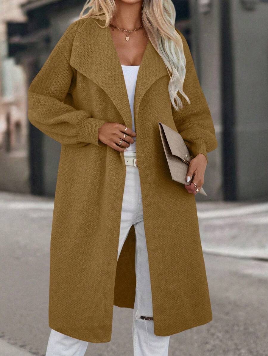 SHEIN LUNE 瀑布领落肩开衫 - 薑色 - 查看 1