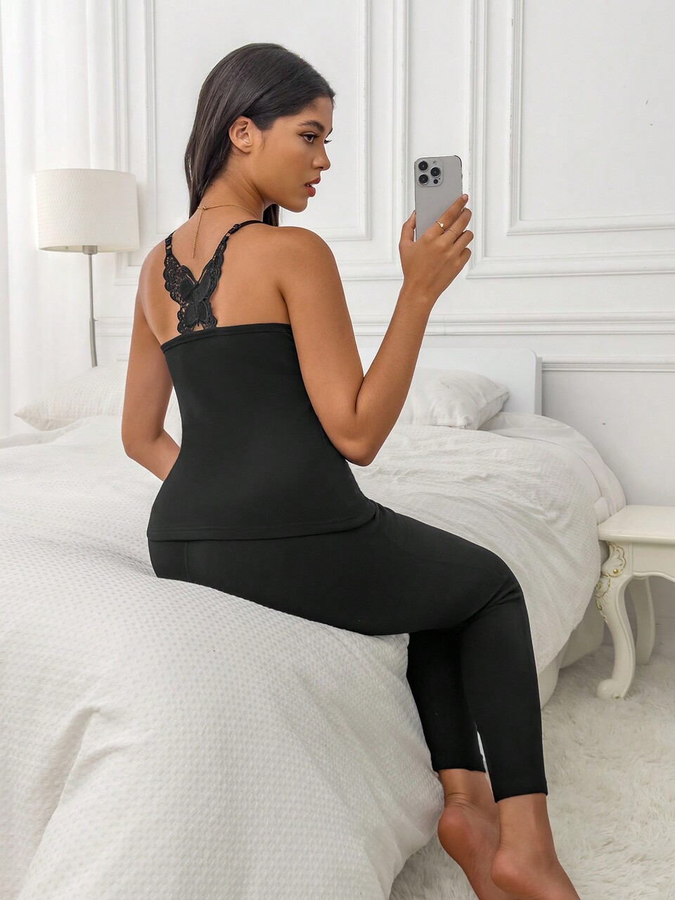 Butterfly Patched Cami Thermal Underwear Set