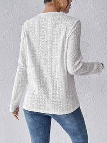 SHEIN Frenchy Guipure Lace Trim Tee - White - View 2