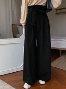 FRIFUL Paperbag Waist Wide Leg Suit Pants - Black - View 5