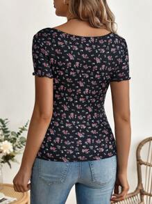 SHEIN Maternity Ditsy Floral Print Tee - Multicolor - View 2