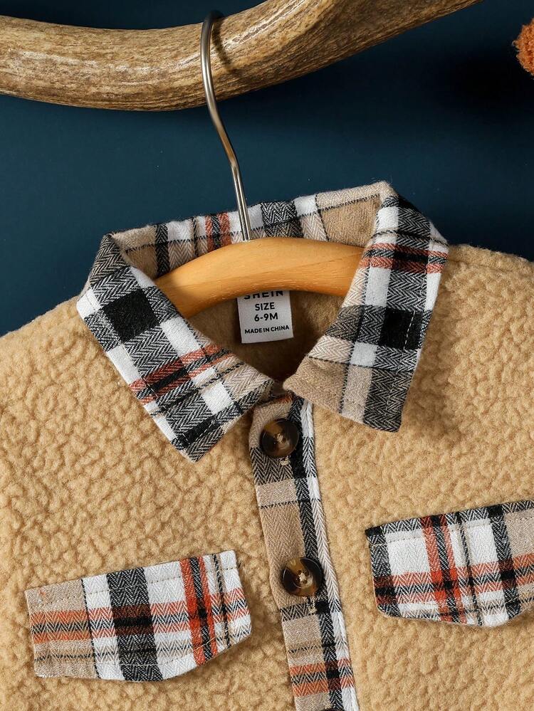 Girls Baby Plaid Panel Teddy Jacket