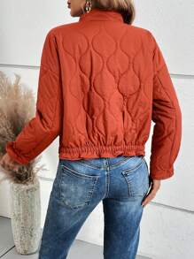 Chiquease 纯色弹性腰部加厚棉服外套冬季 - 棕色 - 查看 2