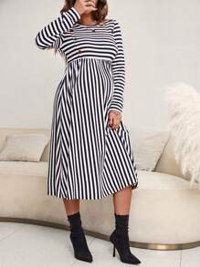 SHEIN Maternity Striped Print Dress - Black - View 4