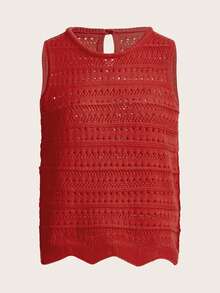 Solid Pointelle Knit Sweater Vest - Red - View 1