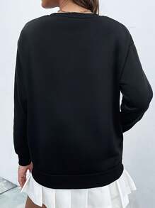 SHEIN Essnce Cat Print Drop Shoulder Sweatshirt - Black - View 2