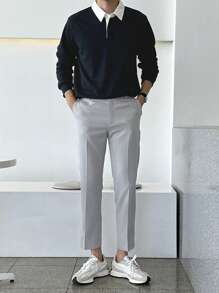 DAZY Men Contrast Collar Polo Shirt Business Attire - Navy Blue - View 7