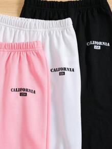 SHEIN 女小童3入組字母圖案衛褲 - 彩色 - 查看 5