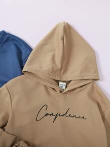 SHEIN Leap Crew Young Boy 2sets Letter Graphic Hoodie & Drawstring Waist Sweatpants - Multicolor - View 5