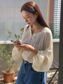 DAZY Cardigan ampio da donna, stile casual business, camicia a maniche lunghe tipo divisa scolastica