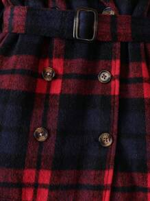 Young Boy Plaid Double Breasted Belted Tweed Overcoat Without Sweater - Multicolor - View 8