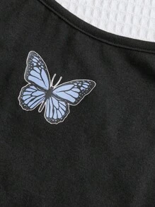 SHEIN Tween Girl Butterfly Print Cami Dress & Crop Blouse - Mint Green - View 3