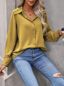 SHEIN LUNE Camisa unicolor con botón delantero - Amarillo - Ver 5