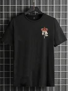 Manfinity RebelGame 男士撲克牌圖案落肩T恤 - 黑色 - 查看 3