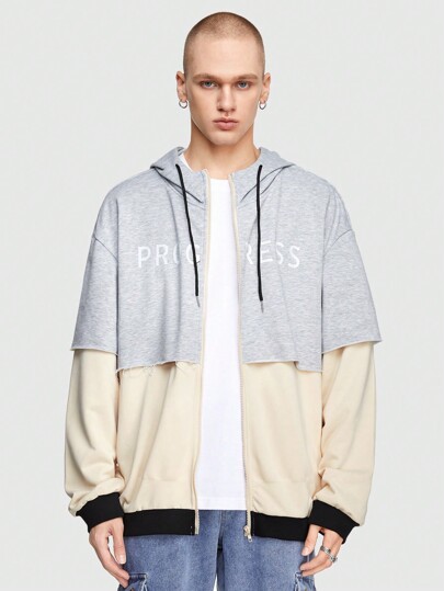 Street Life سترة رجالية مطبوع عليها حرف الانجليزية مع كتف منخفض و غطاء رأس برباط , 2 في 1