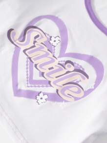 SHEIN Teen Girls Heart & Letter Graphic Tee & Flap Pocket Cargo Pants - Purple - View 3